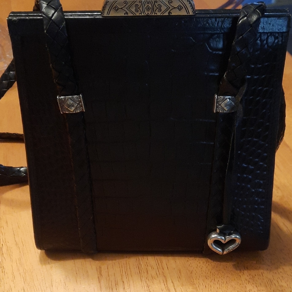 Brighton Black Croc-Embossed Shoulder Bag with Heart Charm